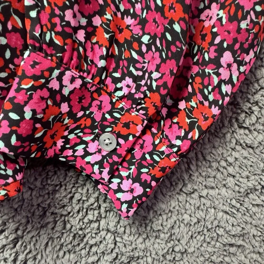 J. Crew Womens Floral Abstract Long Sleeve Popover Blouse Top Large Red Pink